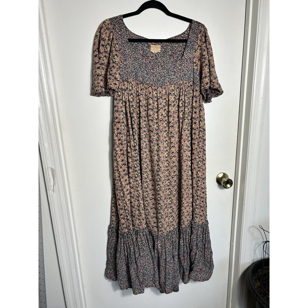 VTG‎ 70s India Imports of Rhode Island Dress M Floral Rayon Boho Hippie Prairie